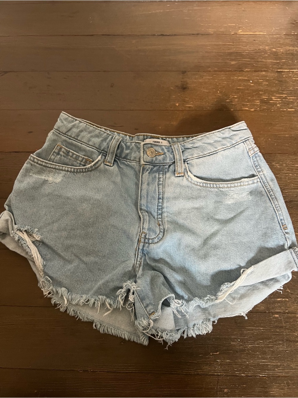 Forever 21 Light Wash Distressed Denim Shorts